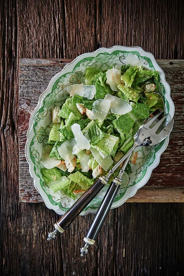 Ceasar Salad With An Anchovy Dressing And Parmesan Cheese Photograph by Greg Rannells