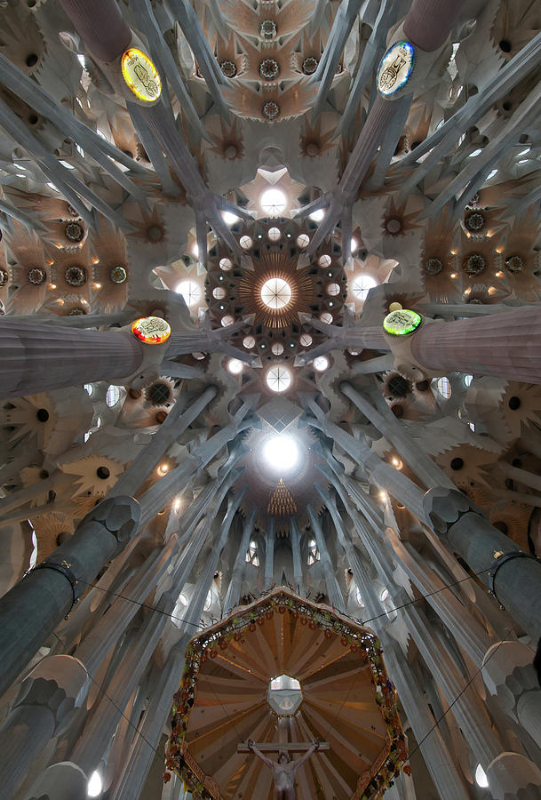 Ceiling And Altar Of The Sagrada Familia by Merbe