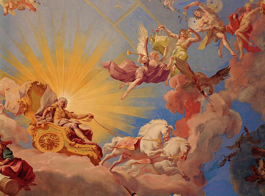 Ceiling fresco andquot, Apotheosis of Emperor Karl VIandquot. Painting by Paul Troger