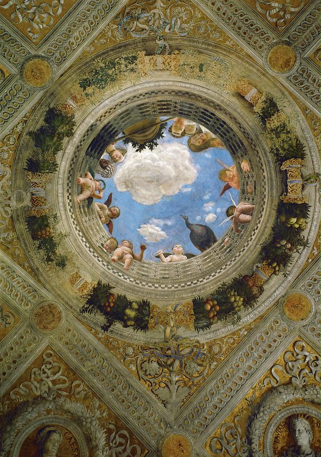 Ceiling medallion in the Camera degli Sposi. Fresco -1474-. Painting by Andrea Mantegna -1431-1506-