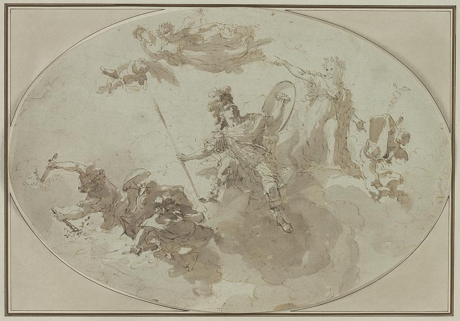 Horse Drawing - Ceiling Study: Allegory Of Peace And War by Giuseppe Bernardino Bison