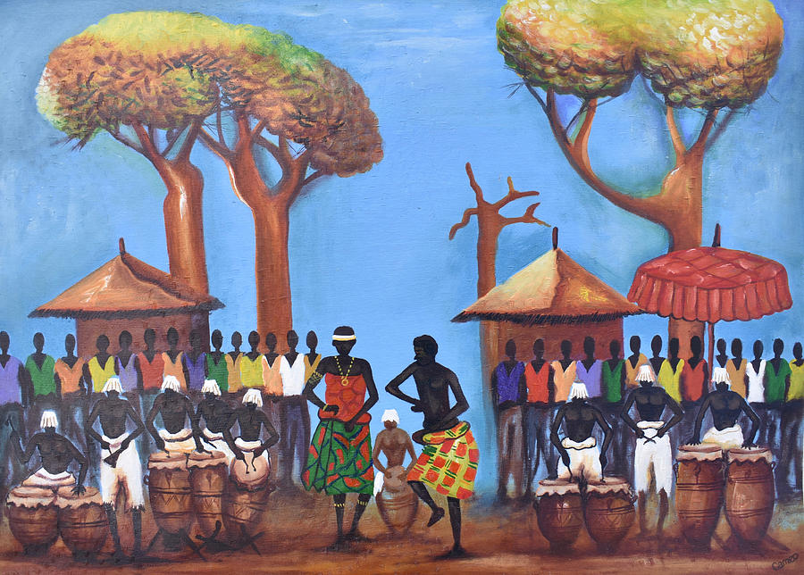 Celebration Drumming - Blue Painting by Francis Sampson