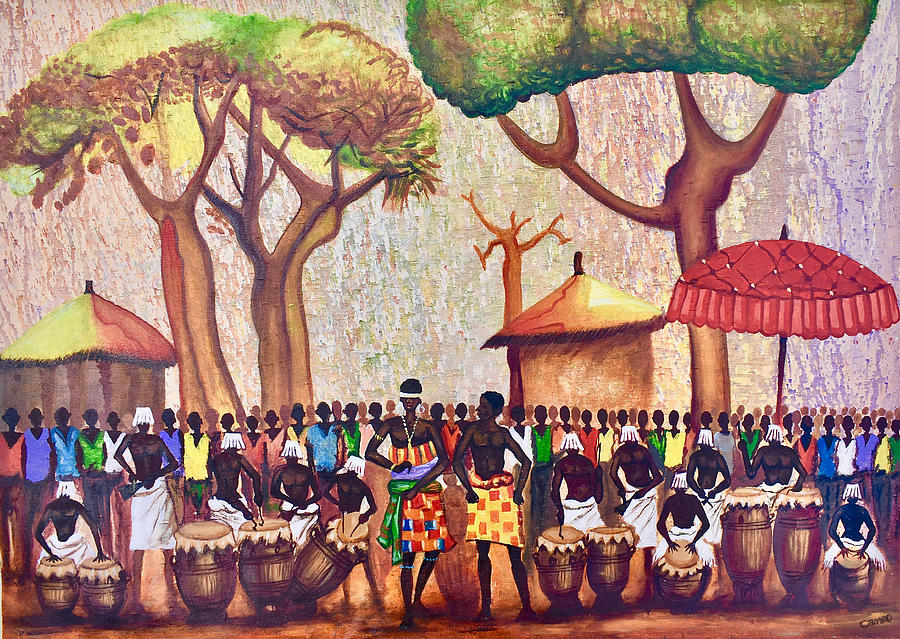 Celebration Drumming - Red Painting by Francis Sampson
