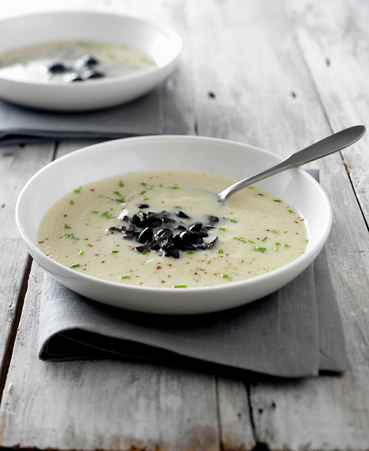 Celeriac And Black Olive Soup Photograph by Frinking