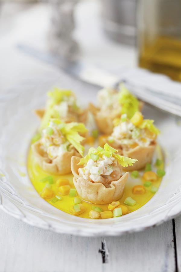 Celery And Sweetcorn Salad Served In Pastry Bowls Photograph by Martina Schindler