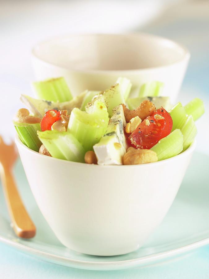Celery, Tomato, Cashew Nut And Fourme Dambert Salad Photograph by Renaudin