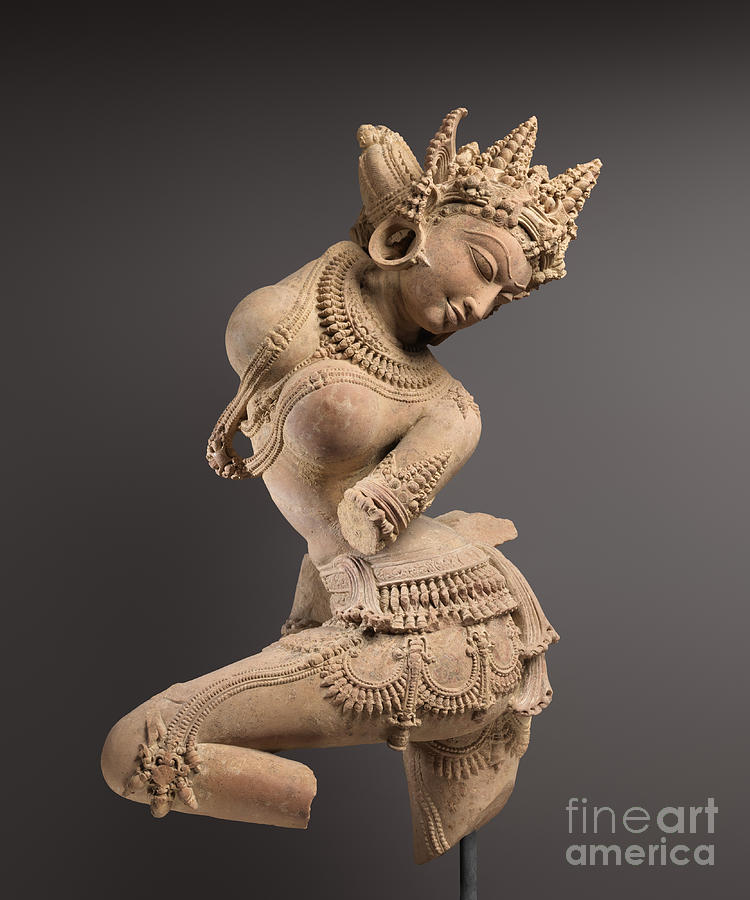 Figure Mixed Media - Celestial Dancer Devata, Circa 1050 Sandstone by Indian School