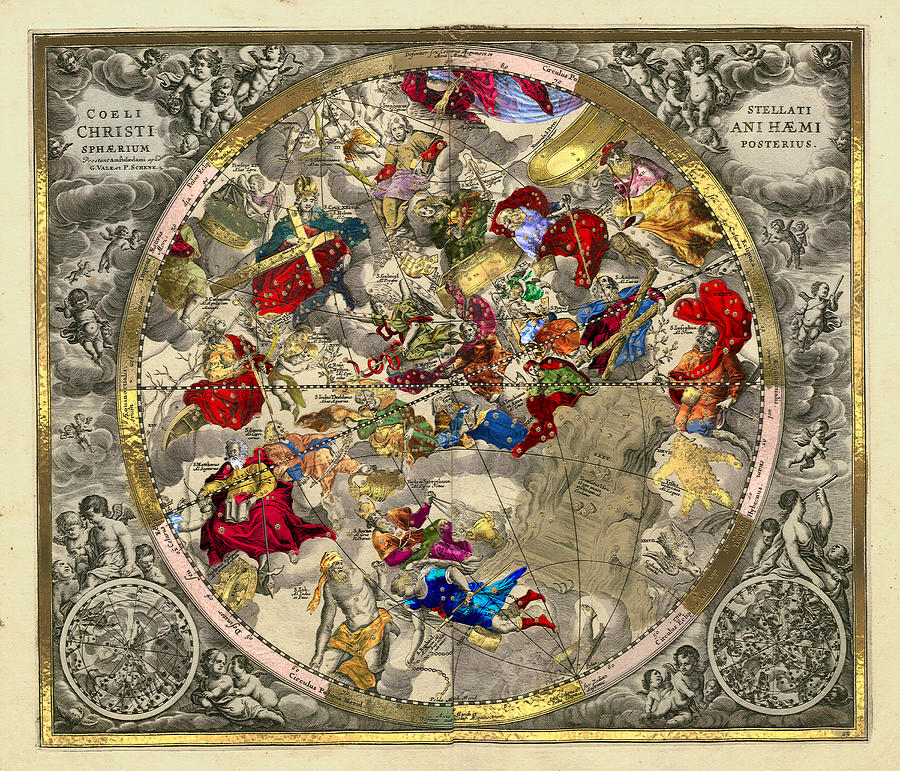 Celestial Luxury Gold Edition - Andreas Cellarius Chart Haemisphaerium Posterius Digital Art by Serge Averbukh