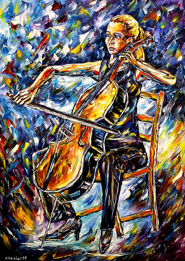 Cellist Franziska Blasel Painting by Mirek Kuzniar