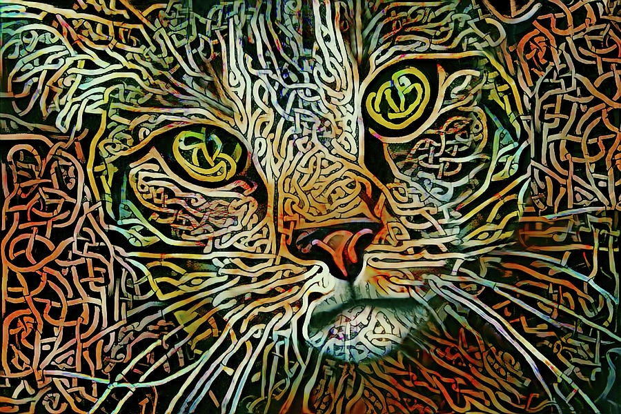 Celtic Knot Tabby Cat - Multicolor Version Digital Art by Peggy Collins