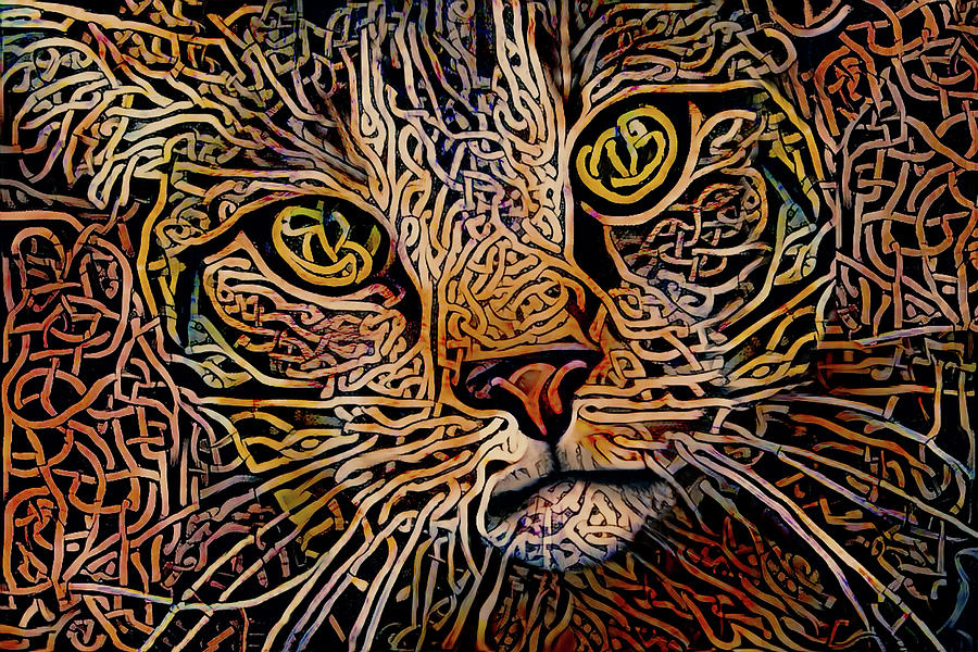 Celtic Knot Tabby Cat Digital Art by Peggy Collins