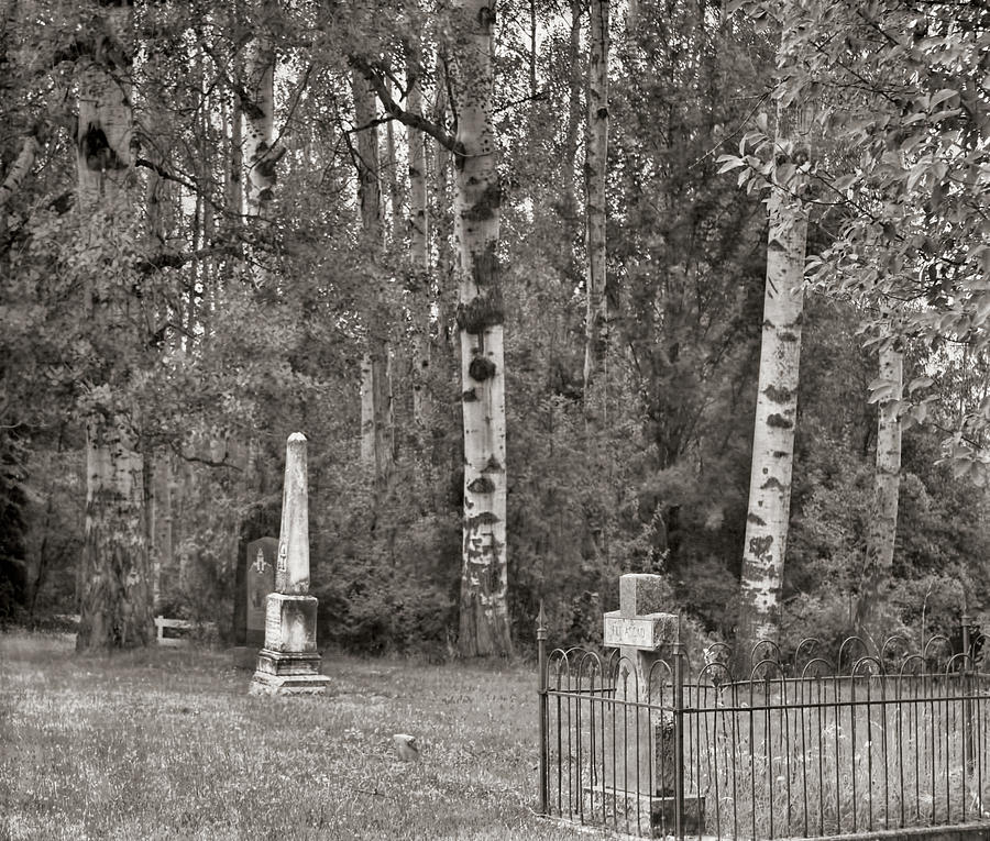 Cemetery at Cataldo Mission BW Photograph by Cathy Anderson