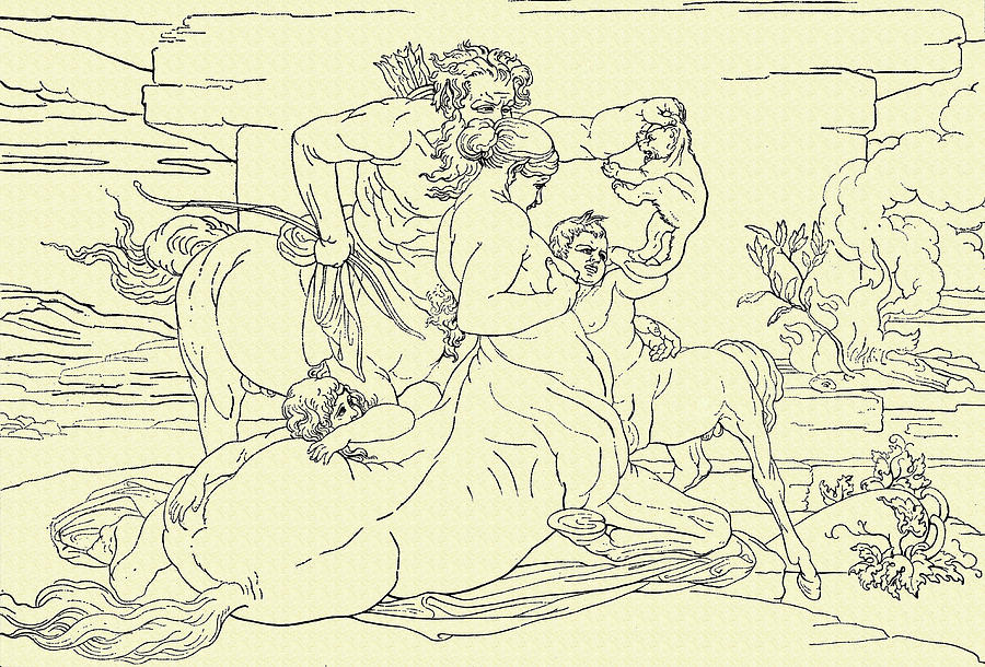 Greek Drawing - Centaur Family by Bonaventura Genelli