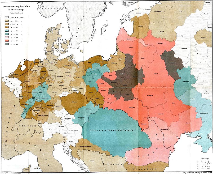 Central Europes Jewish Population Preholocaust Antique Map 1881