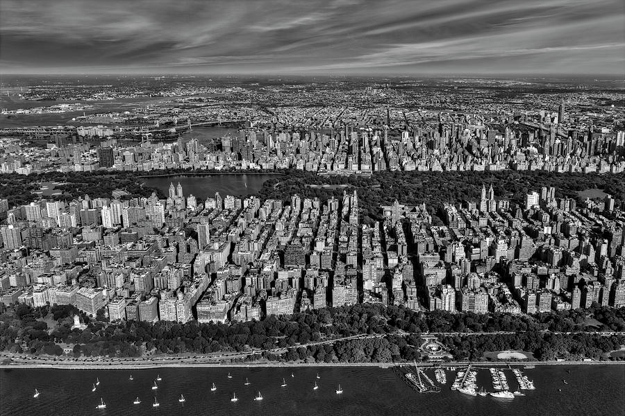 Central Park NYC Aerial BW Photograph by Susan Candelario