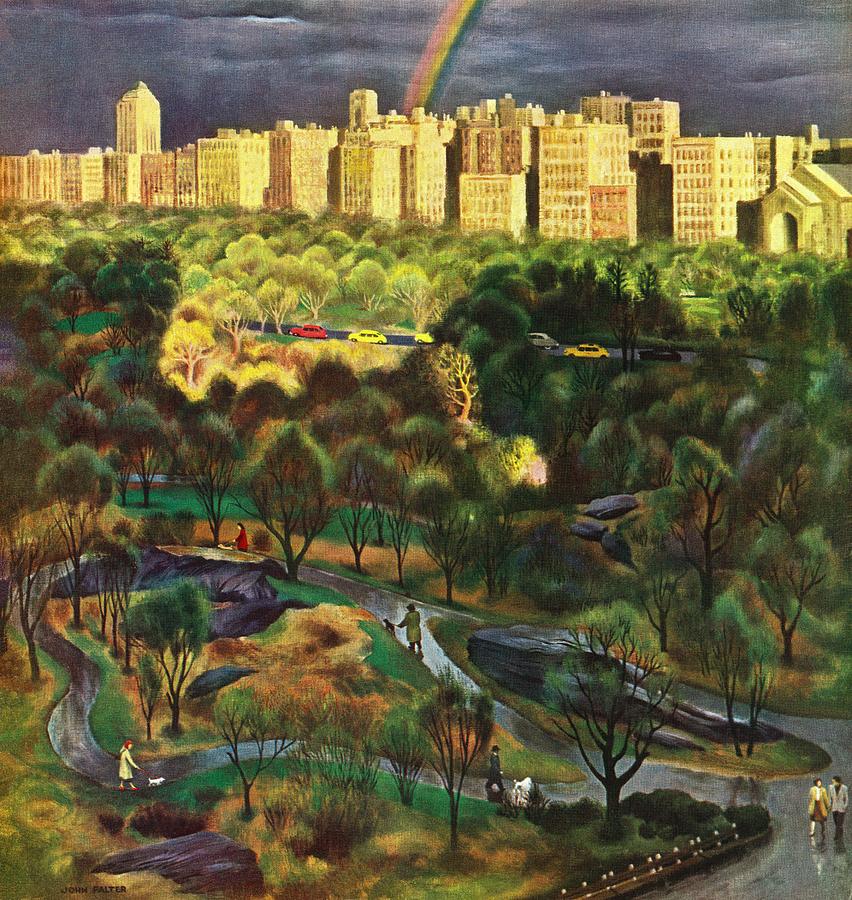 Central Park Rainbow Drawing by John Falter