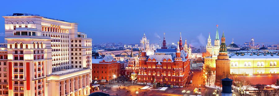 Centre Of Moscow. Panoramic Night View Photograph by Mordolff