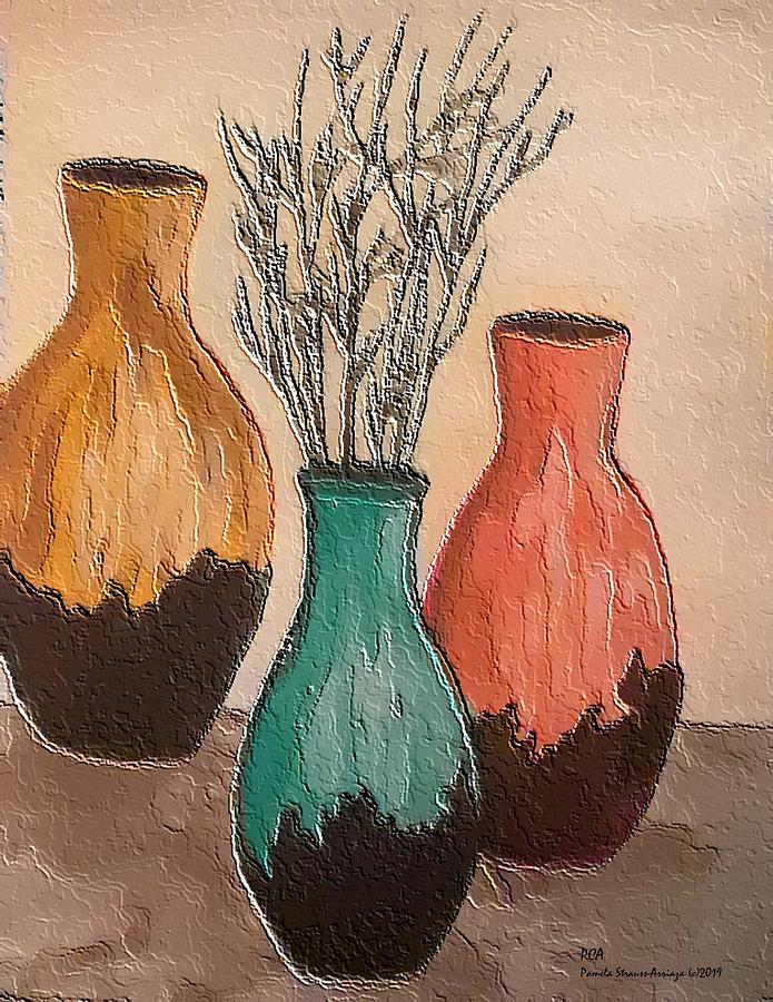 Ceramic Vase Trio Digital Art by Pamela Strauss-Arriaza