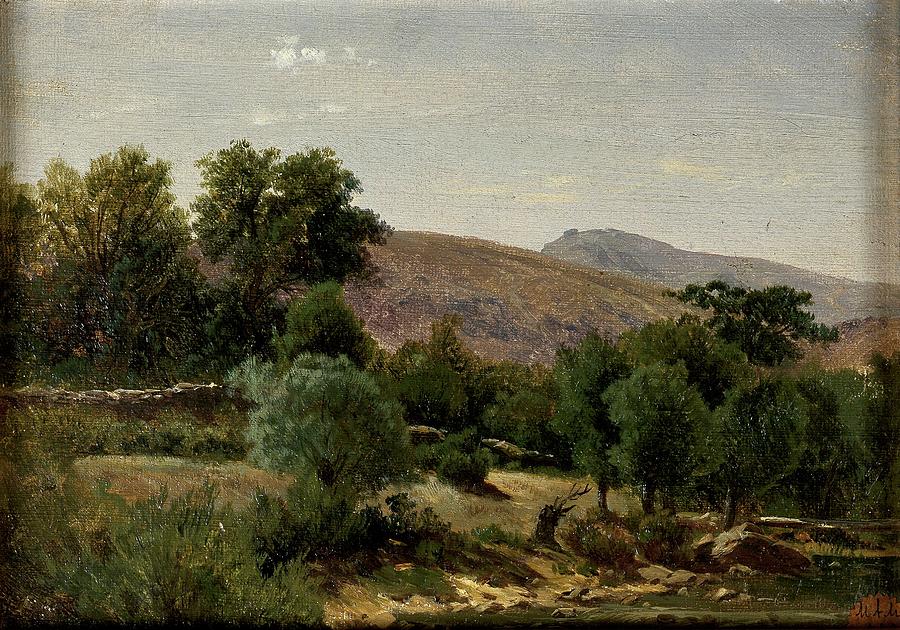 Cercanias del Monasterio de Piedra -Aragon-, ca. 1856, Spanish School, Paper,... Painting by Carlos de Haes -1829-1898-