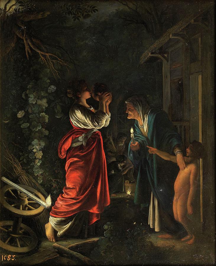 Ceres and Stellio, ca. 1605, German School, Copper, 30 cm x 25... Painting by Adam Elsheimer -1578-1610-