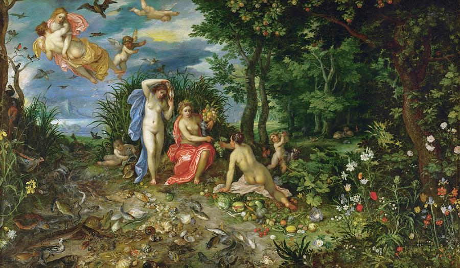 Ceres and the Four Elements, personages by H. van Balen. 1604. Copper, 42 x 71 cm Inv. 815. Painting by Jan Brueghel the Elder -1568-1625-