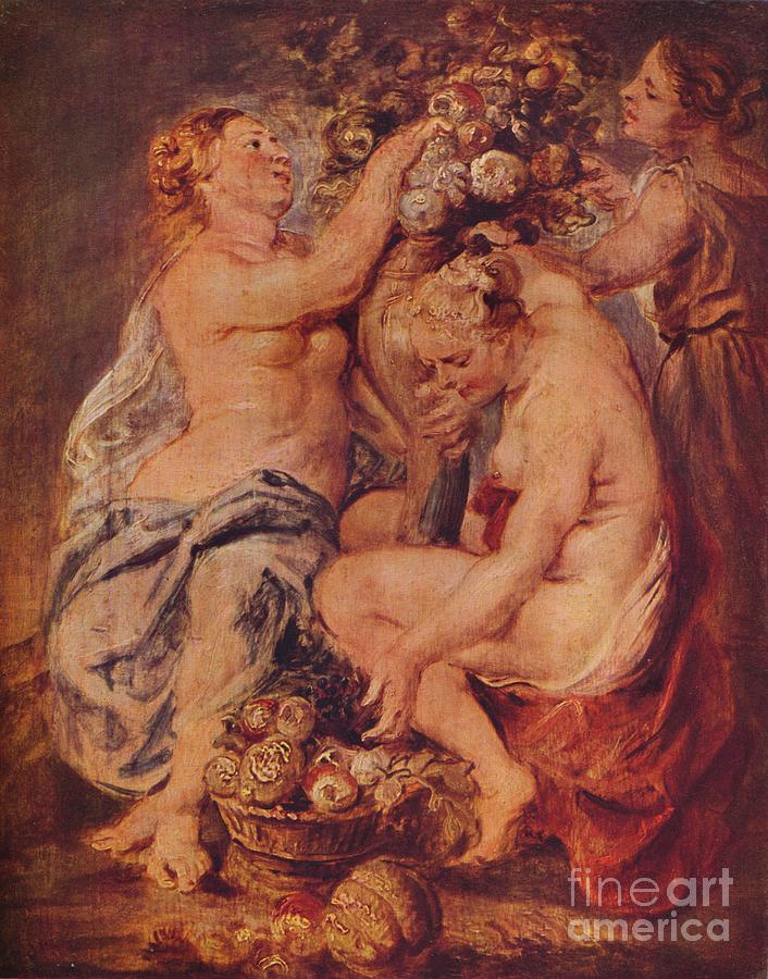 Ceres And Two Nymphs With A Cornucopia Drawing by Print Collector
