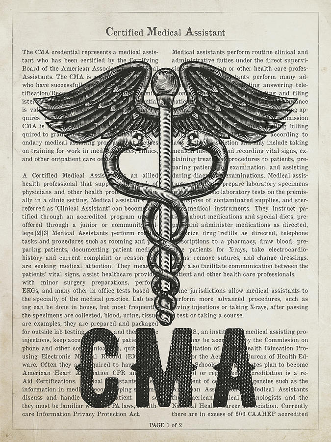 Certified Medical Assistant Gift Idea With Caduceus Illustration Digital Art
