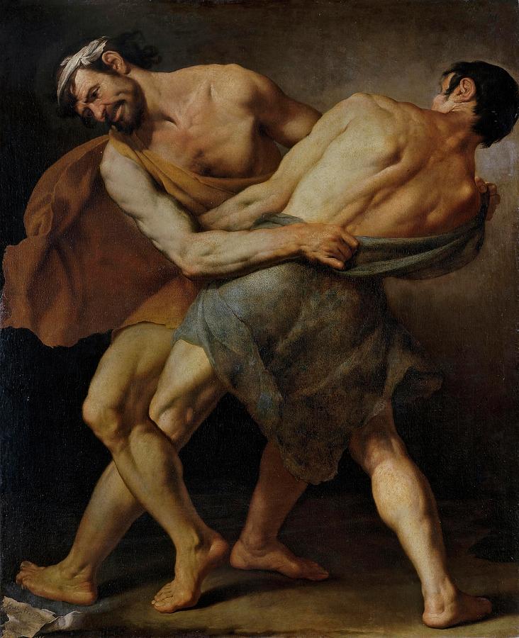 Cesare Fracanzano / Two Wrestlers or Hercules and Antaeus -?-, 1637, Italian School. ANTEO. Painting by Cesare Fracanzano -1605-1651-