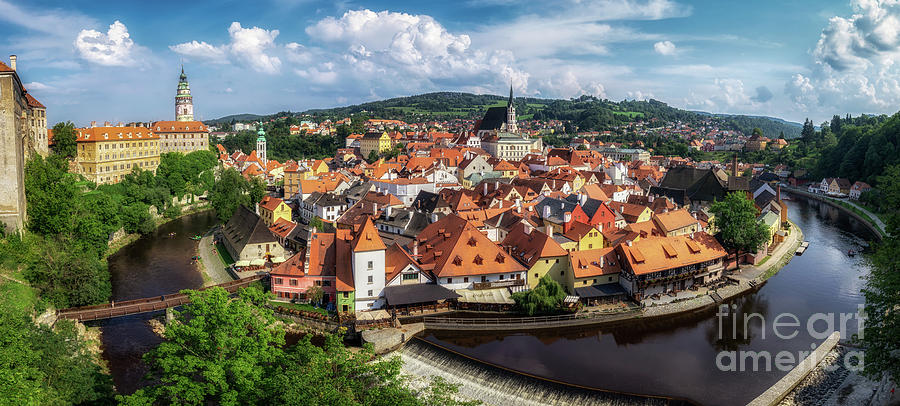 Architecture Photograph - Cesky Krumlov in Summer Panorama by Aaron Choi