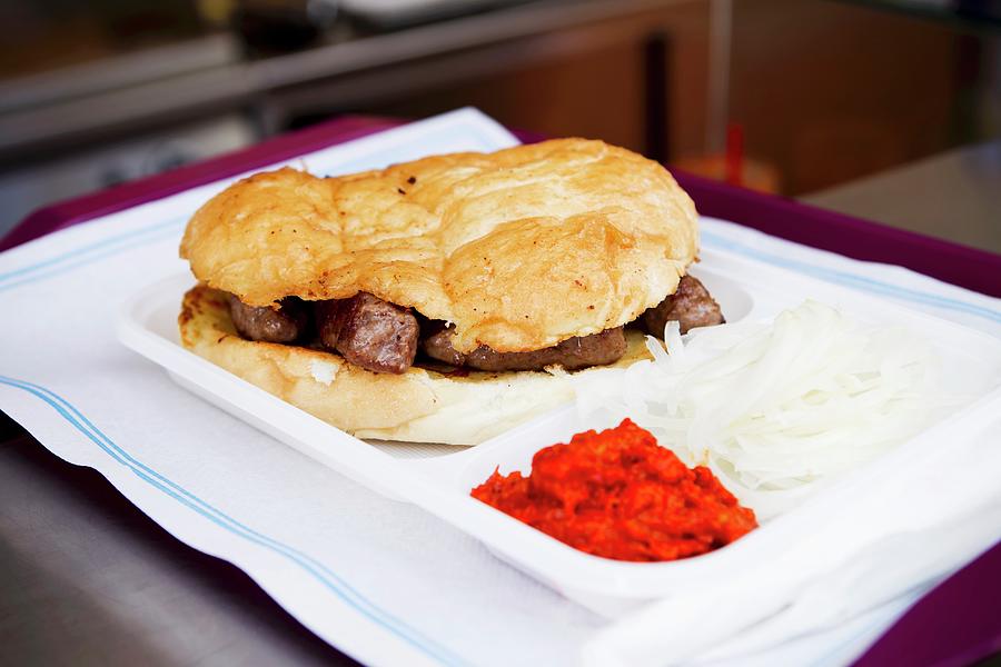 Cevapcici In Flatbread With Onions And Ajvar Photograph by Sporrer/skowronek