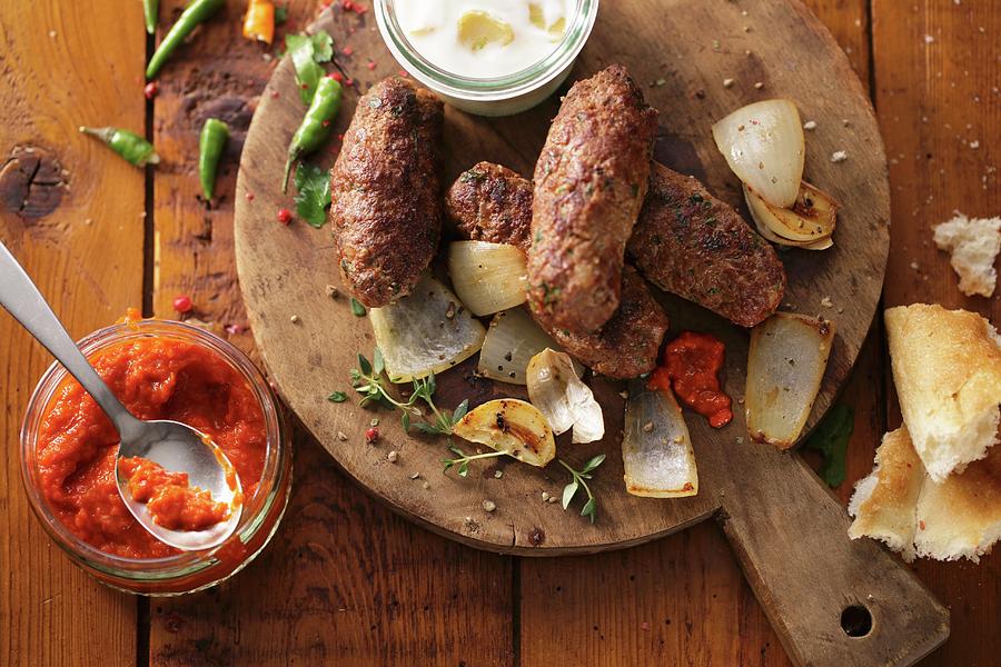 Cevapcici With Ajvar grilled Minced Meat Sausages, Balkans Photograph by Frank Weymann