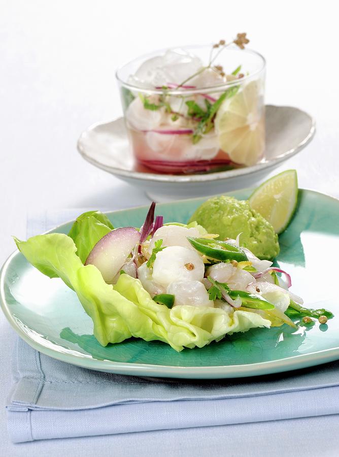 Ceviche On Lettuce With An Avocado Cream Photograph by Franco Pizzochero