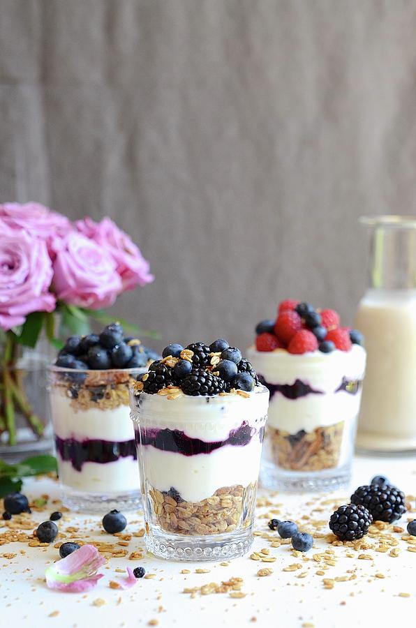 Chai Latte Granola With Yogurt And Berries In Jars Photograph by Great Stock!