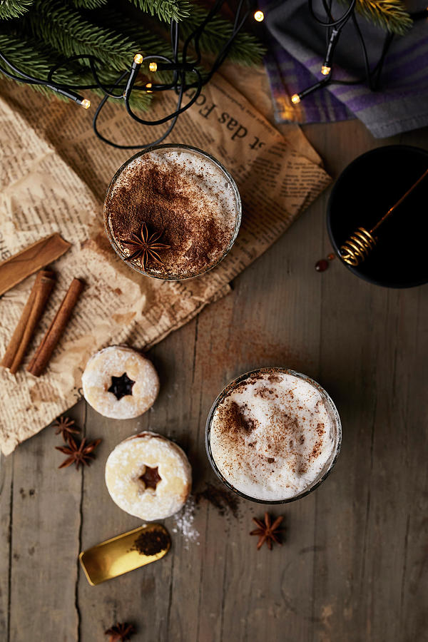 Chai Latte In Glasses With Milk Foam, Cinnamon And Anise Stars Photograph by Natasa Dangubic