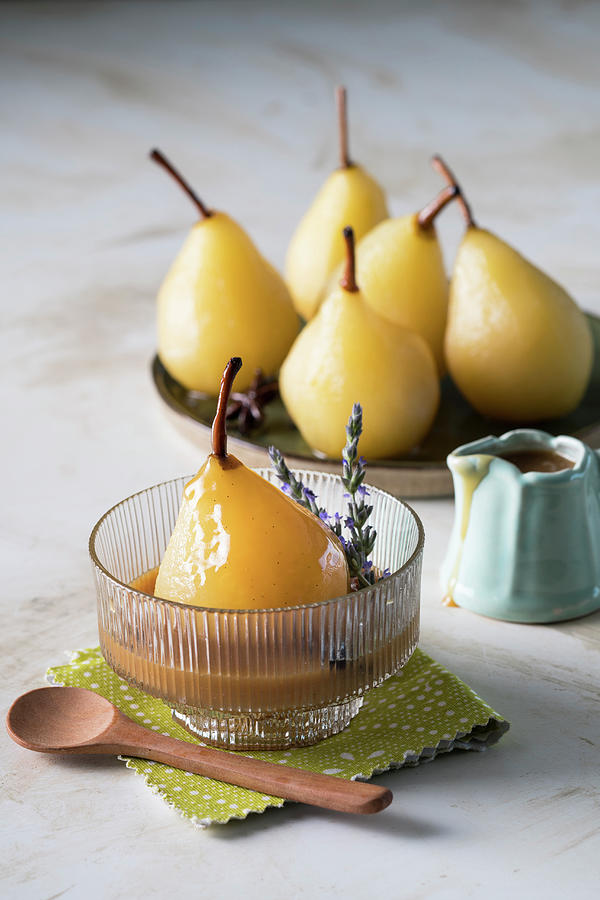 Chai-spiced Poached Pears With Butterscotch Coffee Sauce Photograph by Great Stock!