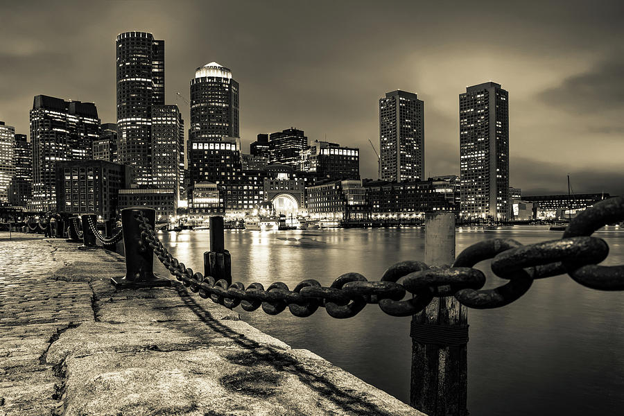 Chain Link Boston Skyline in Sepia Photograph by Gregory Ballos
