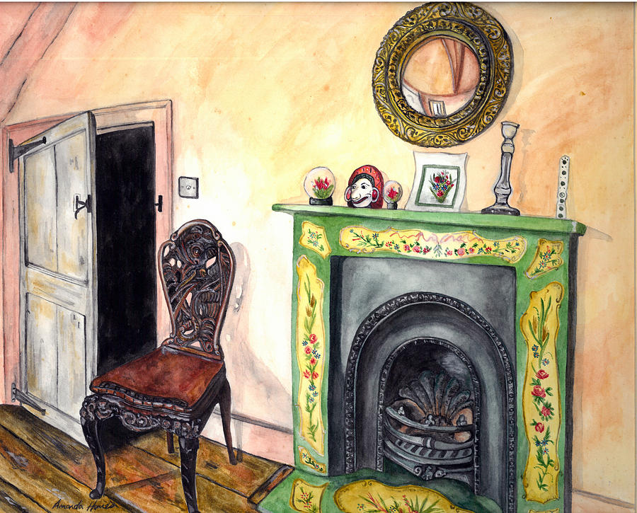 Chair And Fireplace Painting By Amanda Jane Rumming