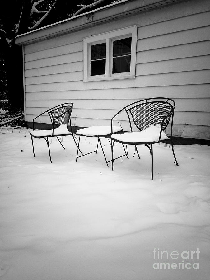 Chairs And Snow - Black And White Photograph