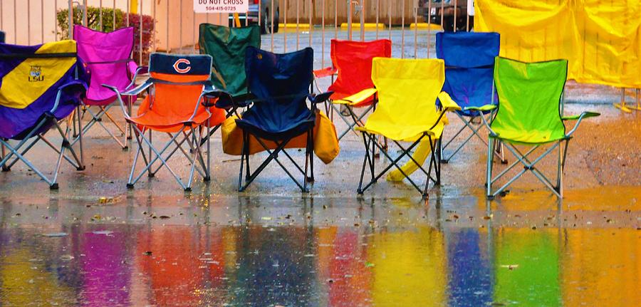 Chairs Spectrum Rain And Mardi Gras In New Orleans Photograph by Michael Hoard