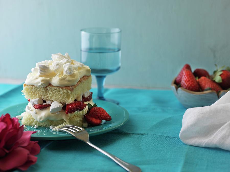 Chaja With Strawberries sponge Cake With Meringue, Uruguay Photograph by Shaun Cato-symonds