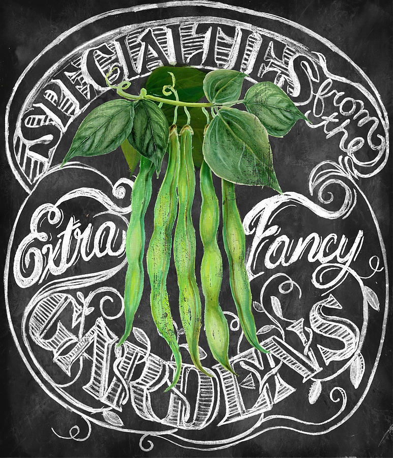 Vegetable Mixed Media - Chalkboard Green Beans by Art Licensing Studio