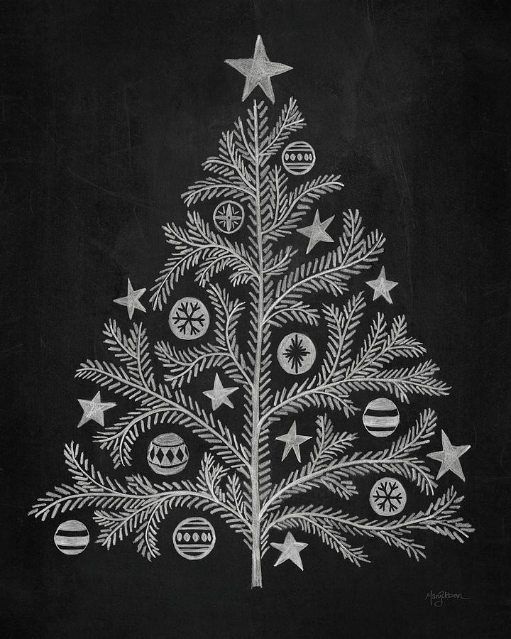 Black And White Mixed Media - Chalkboard Holiday Trees II by Mary Urban