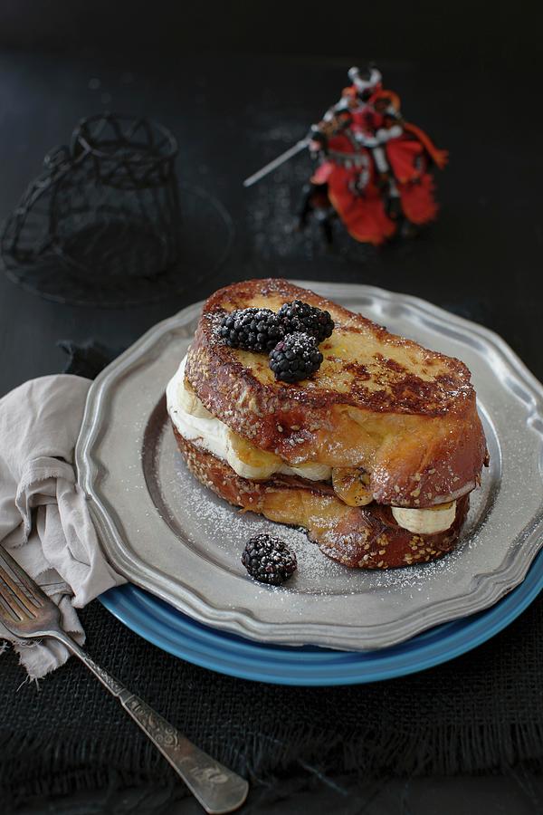 Challa French Toast With Chocolate Hazelnut Spread, Caramelised Bananas And Blackberries Photograph by Strokin, Yelena