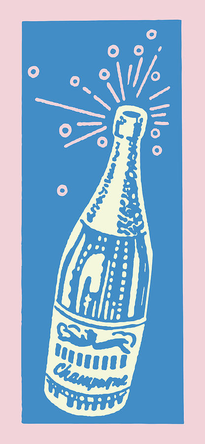 Vintage Drawing - Champagne Bottle with Popping Cork by CSA Images