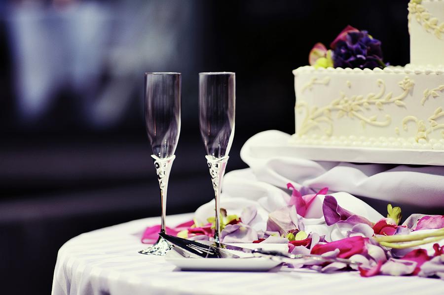 Champagne Flutes And Wedding Cake Photograph by Photography By Karolina King