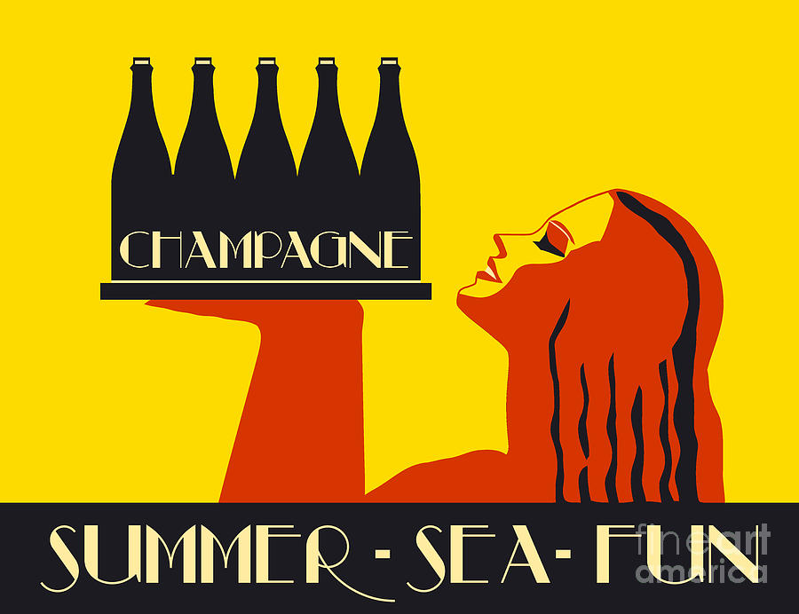 Champagne Summer Sea Fun Drawing by Heidi De Leeuw