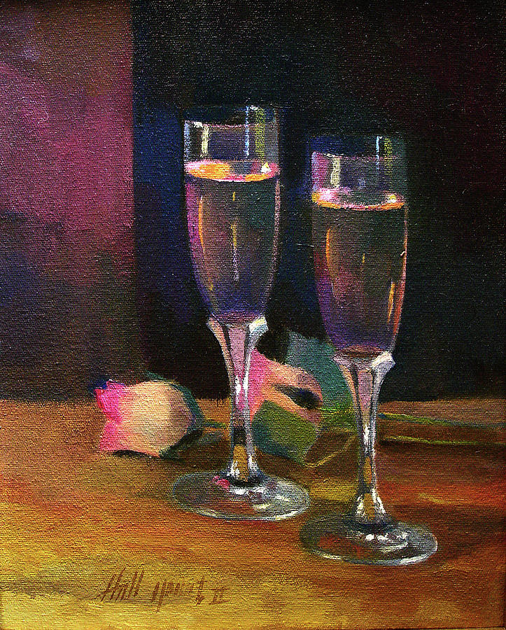Still Life Painting - Champagne Toast by Hall Groat Ii