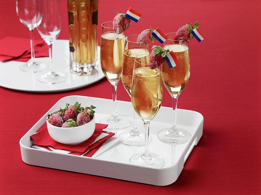 Champagne With Elderflower Liqueur, Gin And Sugared Strawberries france Photograph by Rene Comet