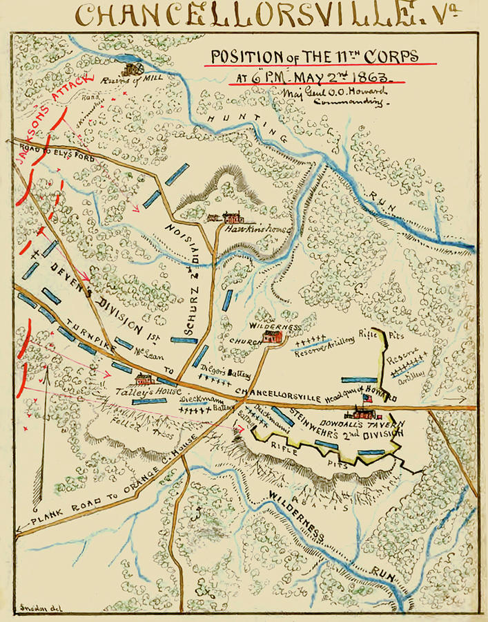 Map Painting - Chancellorsville, Va. Position of the 11th Corps by Robert Knox Sneden