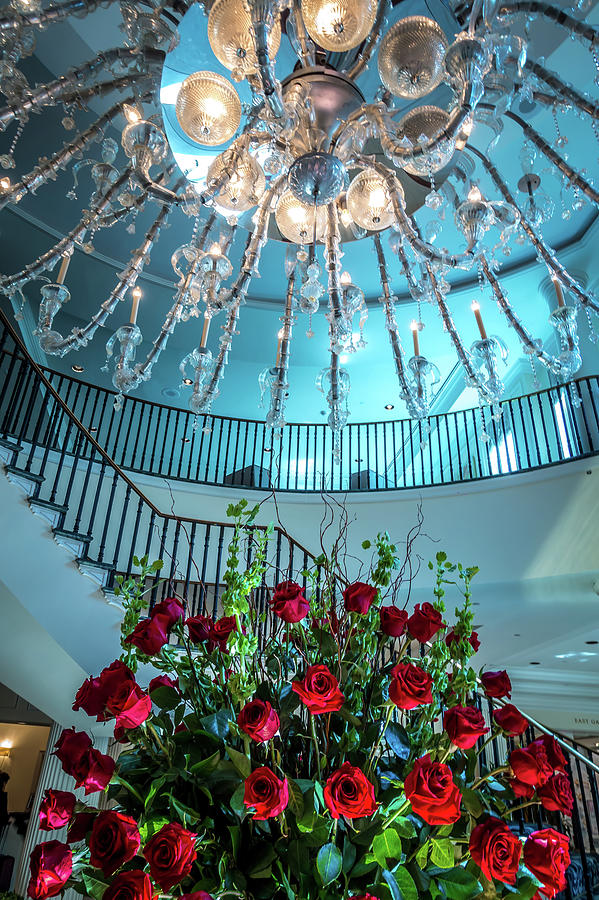 Chandelier hanging over lobby with stair and luxury hall Photograph by Alex Grichenko